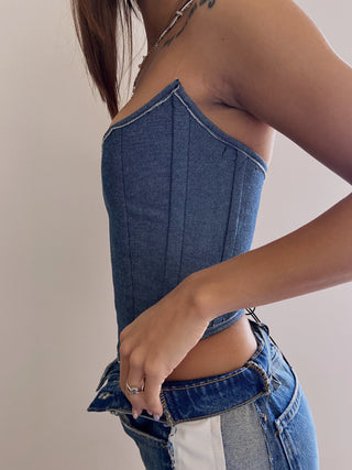 MARIA corset in light blue denim