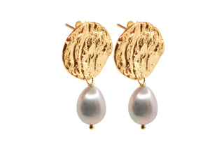 Ostrica Drop Earrings with Pearls-Earrings-A'mmare Jewelry-Gold-Grey Pearls-Appcycled