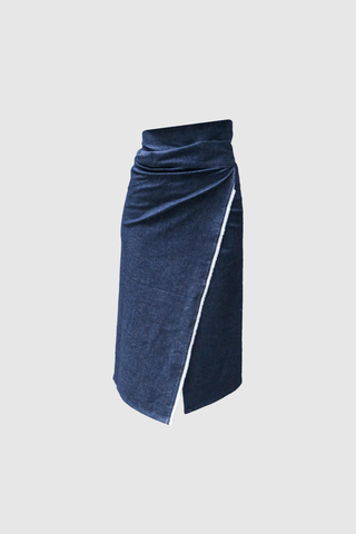 Recycled Cotton Denim Wrap Midi Skirt -Zerobarracento- Appcycled