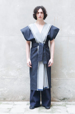 Sculptural Kimono Denim in Recycled Cotton -Zerobarracento- Appcycled