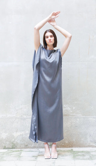 Sleeveless Bemberg Draped Maxi Dress -Zerobarracento- Appcycled